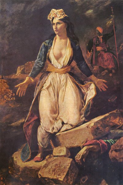 Griekenland op de ruïnes van Missolonghi door Ferdinand Victor Eugene Delacroix